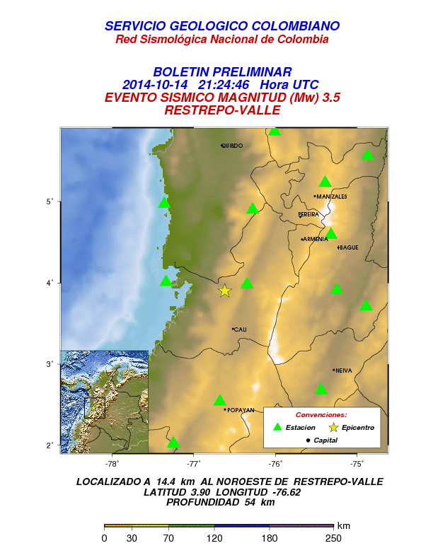 Leve sismo en el sur del Valle, con epicentro en Restrepo
