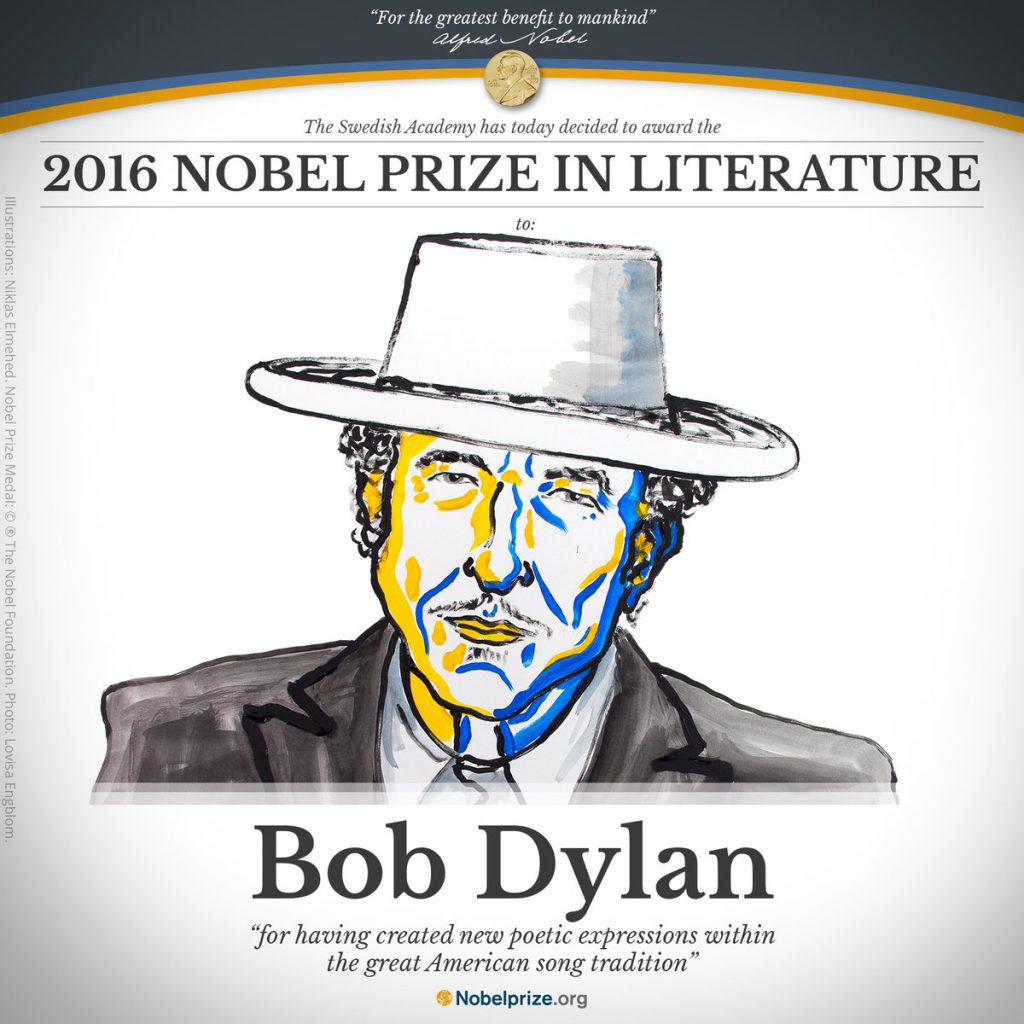 Bob Dylan, ganador de Premio Nobel de Literatura 2016