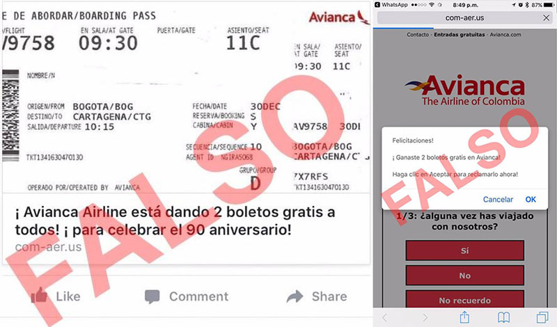 Avianca advierte sobre falso concurso para ganar tiquetes aéreos gratis