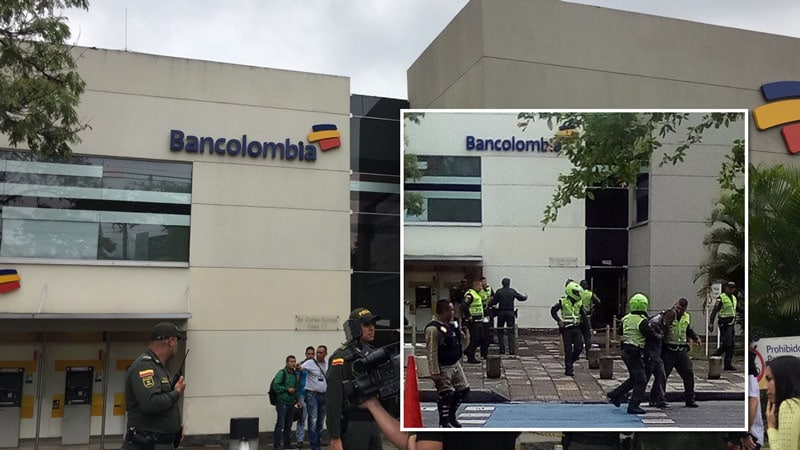 Frustran robo a mano armada en el Bancolombia de Ciudad Jardín, sur de Cali