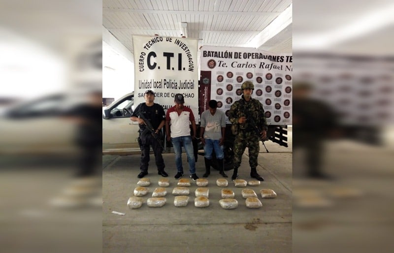 Capturan a dos hombres con 39 kilos de cocaína y 12 millones en Cauca