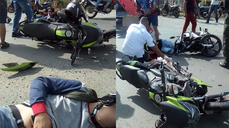 Aparatoso accidente entre dos motos deja tres heridos, en vía Cali Yumbo