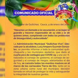Santander de Quilichao cancela sus carnavales por contagios de covid