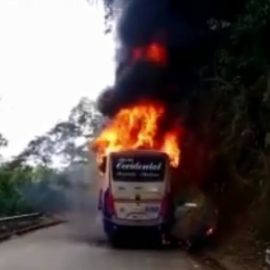 Un bus escolar que transportaba 16 estudiantes fue incinerado