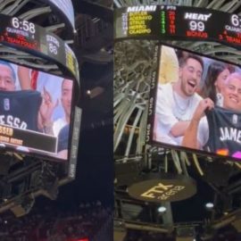 James Rodríguez y Blessd fueron captados en las semifinales de la NBA