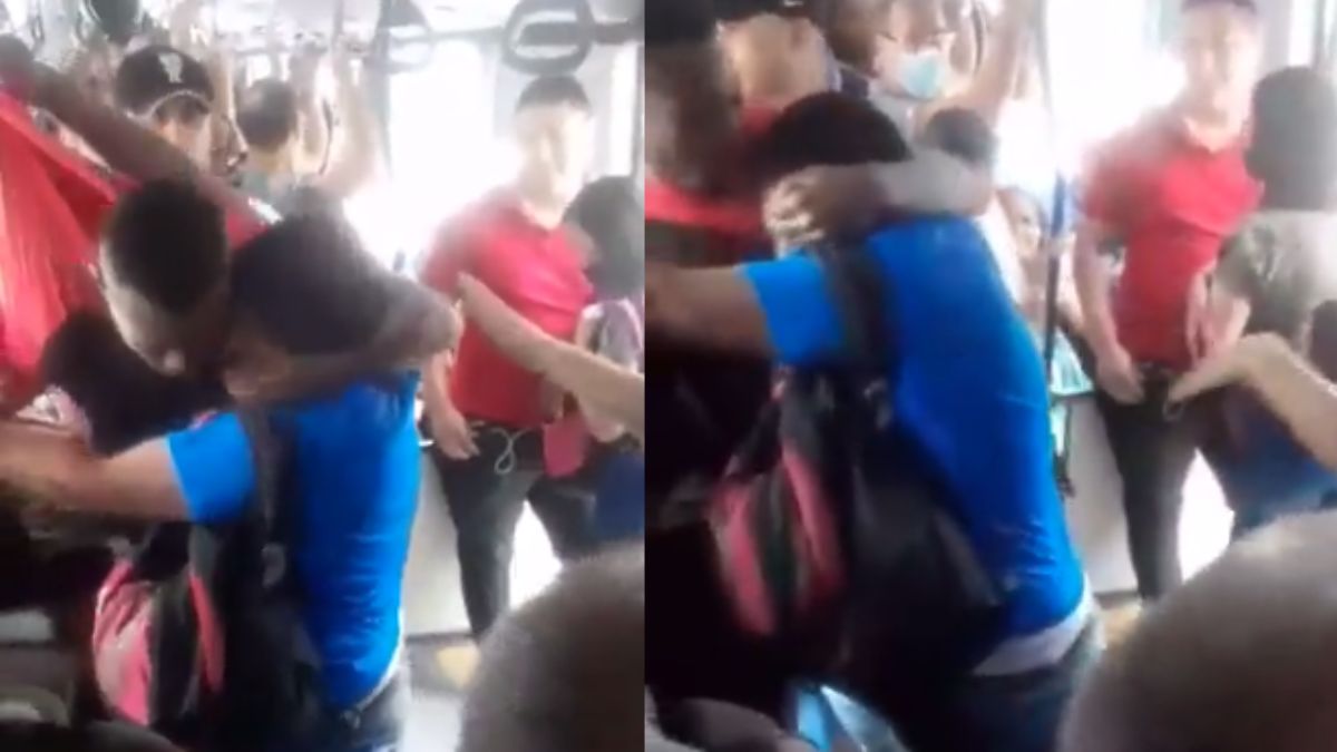 En video: dos hombres se agreden por una silla en bus del MÍO