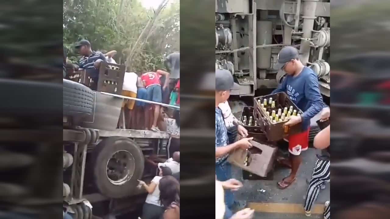 Video: personas roban camión de cervezas que se accidentó en la vía Panamericana