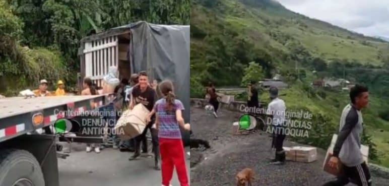 En video: Saquean camión de trasteo volcado en los Llanos de Cuivá, Antioquia