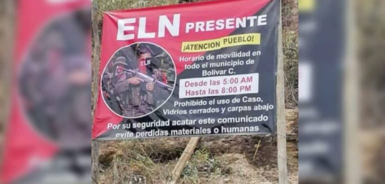 A población del Cauca le impondrían toque de queda, según pancarta del ELN