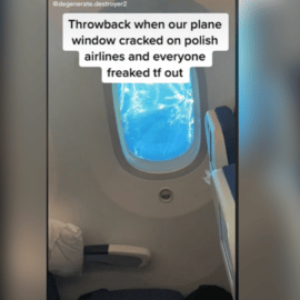 Video: en pleno vuelo el vidrio de la ventana de un avión se quebró