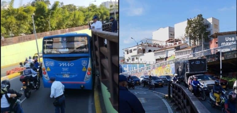 Bus del MÍO chocó contra barrera de seguridad del Bulevar del Río