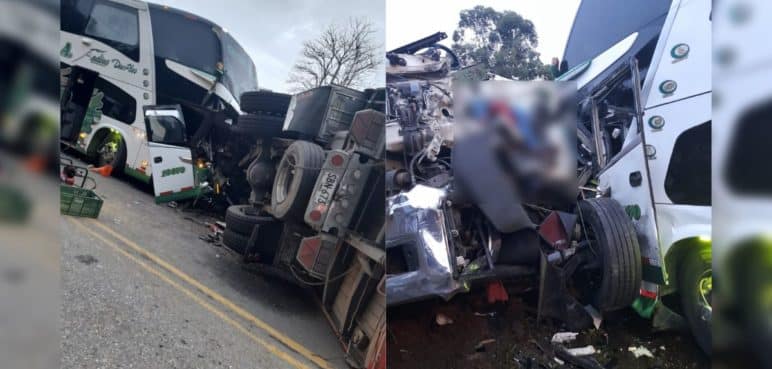 Aparatoso accidente de tránsito entre un bus y un camión dejó un muerto y múltiples heridos
