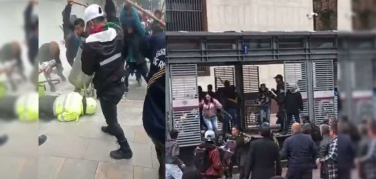 Fuerte golpiza a uniformados en medio de manifestaciones en el centro de Bogotá