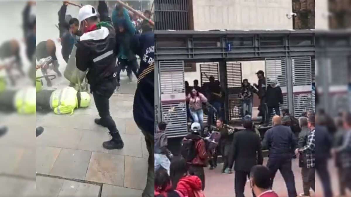 Fuerte golpiza a uniformados en medio de manifestaciones en el centro de Bogotá