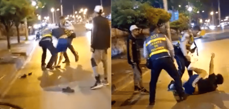 ¡A mordiscos! Dos agentes de tránsito y ciclista protagonizaron pelea en Cali