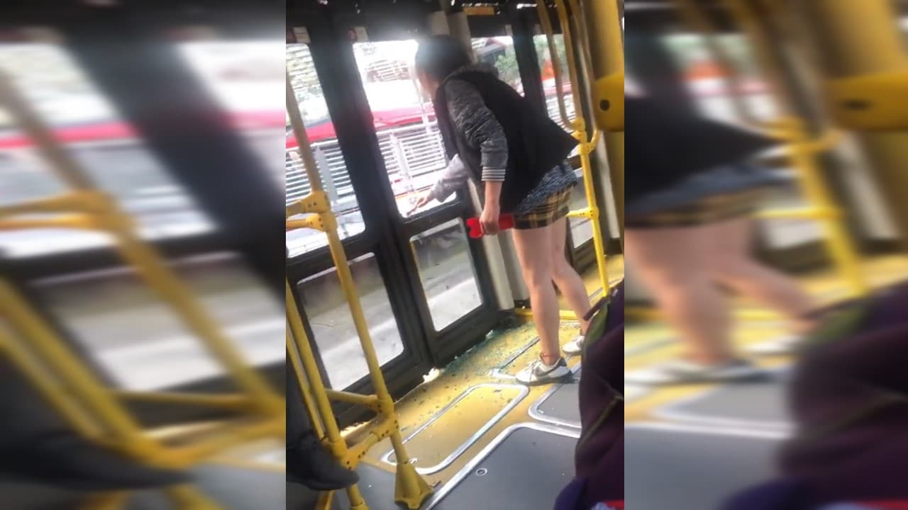 Una mujer rompió la puerta de un bus porque no le paró en una estación