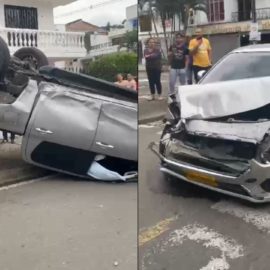 Aparatoso accidente entre dos vehículos particulares en el barrio El Caney
