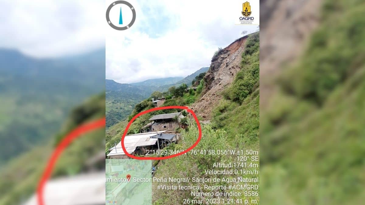 Deslizamiento de tierra en la vereda Peña Negra en el Cauca