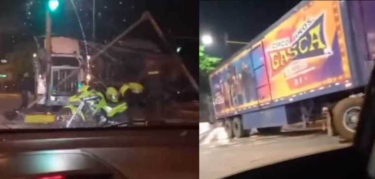 Un tracto camión del circo Hermanos Gasca chocó contra un semáforo en Cali