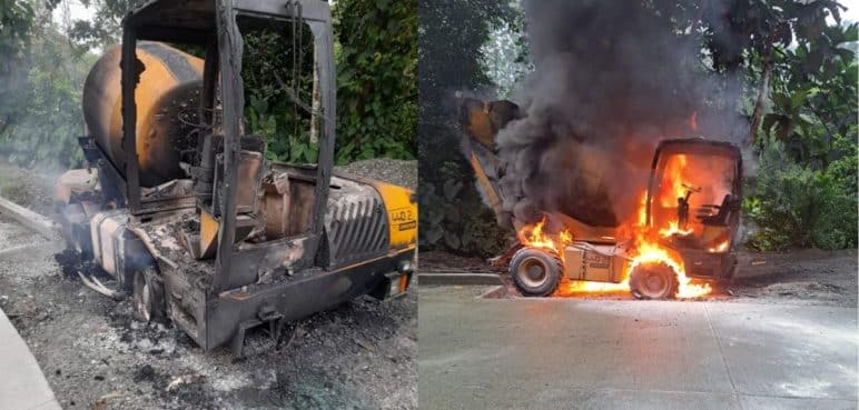 Se suspenden obras en la vía Simón Bolívar por quema de maquinarias