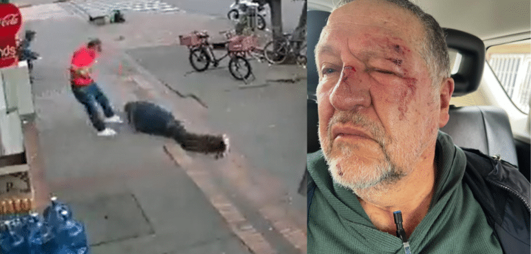 ¡Increíble! Hombre fue golpeado al sostenerse de otra persona al tropezarse