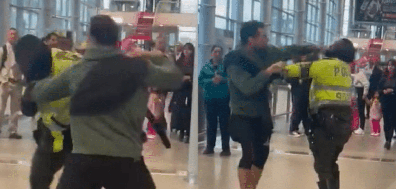Video: Extranjero 'cogió a puños' a un Policía en aeropuerto