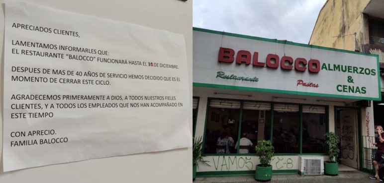 Luego de 50 años, el tradicional restaurante Balocco cerró sus puertas