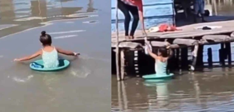 Video: Niña arriesgó su vida al cruzar la ciénaga grande de Santa Marta en un balde