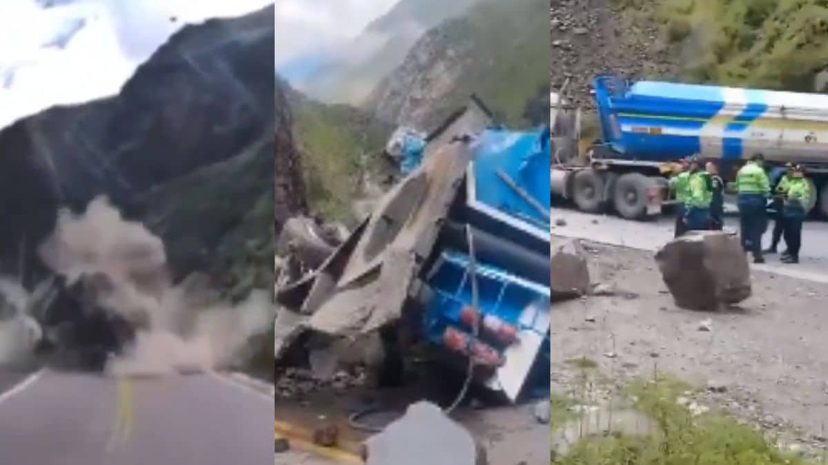 Video: Derrumbe de rocas gigantes aplastó dos vehículos en carretera de Perú