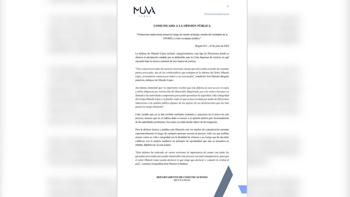 Comunicado a la opinión pública. Tomado de @Muva Legal