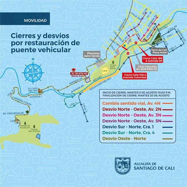 Mapa de rutas alternas en el contiguo Club Colombia