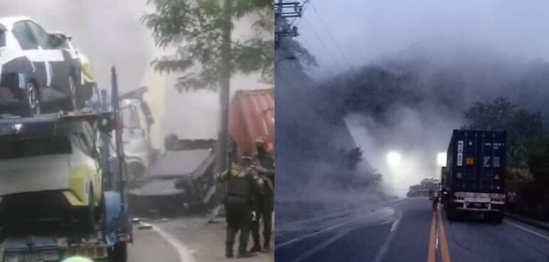 Emergencia tras accidente en la vía Buga - Buenaventura; se produjo derrame de químico