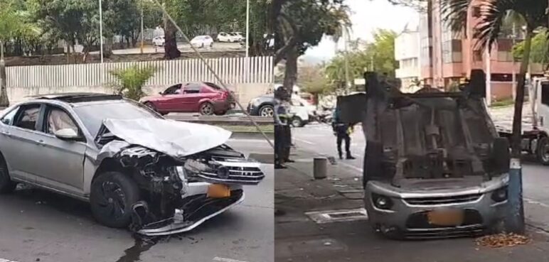 Video: se registró aparatoso accidente de tránsito en el sur de Cali; hay un vehículo volcado