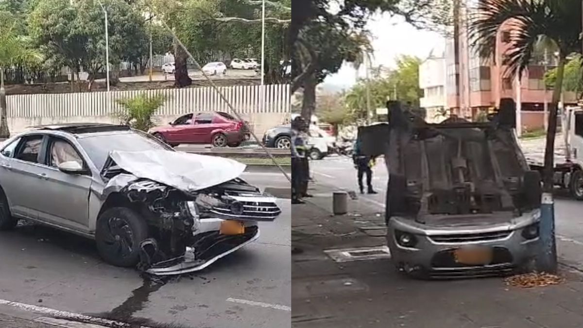 Video: se registró aparatoso accidente de tránsito en el sur de Cali; hay un vehículo volcado