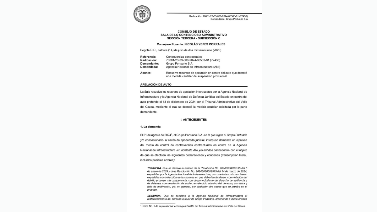 Consejo de Estado confirma prórroga del muelle 13 en Buenaventura a Grupo Portuario, dejando sin efecto la revocatoria de la ANI. Conoce los detalles del fallo.