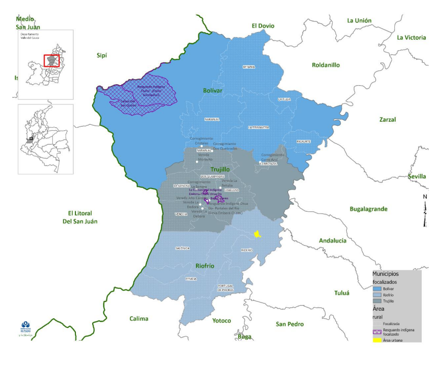 Zonas identificadas en riesgo en la presente Alerta Temprana de Inminencia - Tomado de Defensoria del pueblo