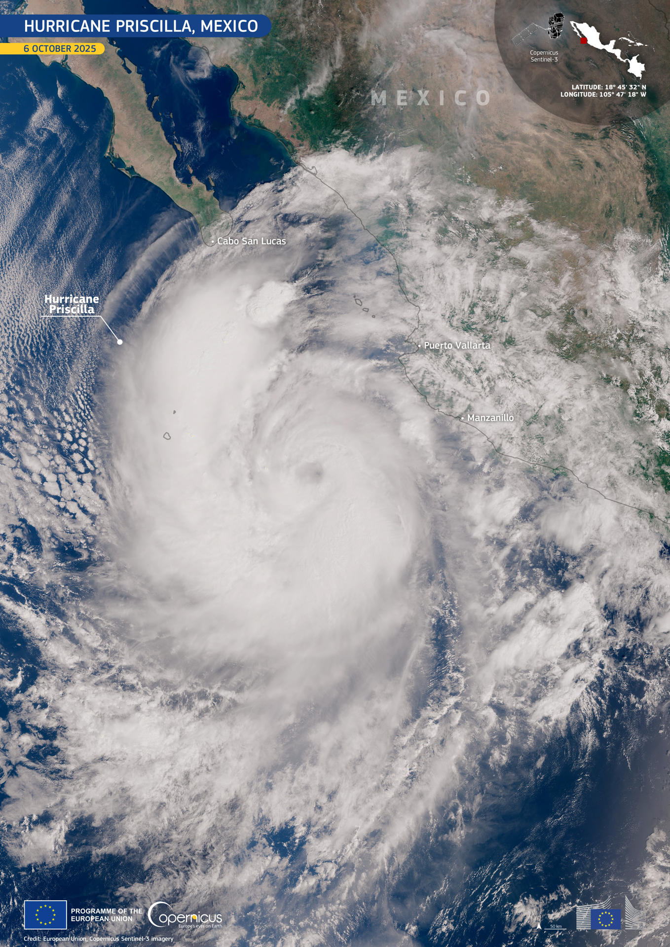 Huracán Priscilla amenaza con lluvias intensas y fuerte oleaje en Baja California Sur