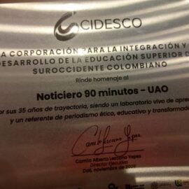Cidesco homenajea a 90 Minutos por 35 años de periodismo transformador