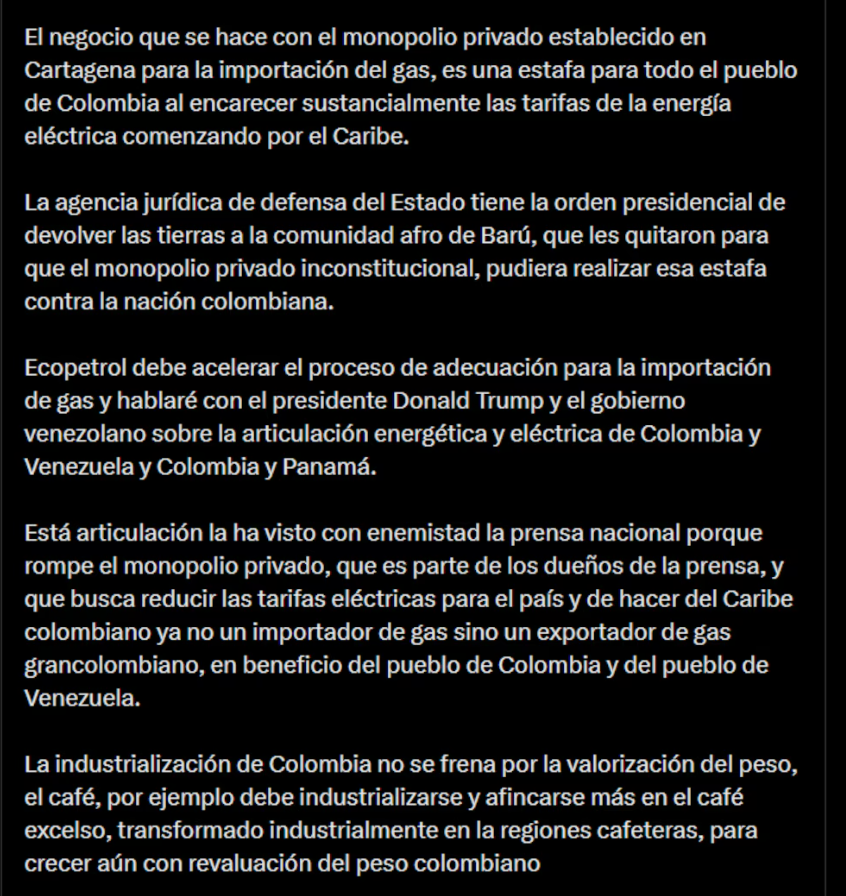 Crédito: Cuenta X del Presidente Gustavo Petro