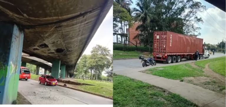 ¡Atención! Camión causó daños en puente vehicular cercano a la Terminal de Cali