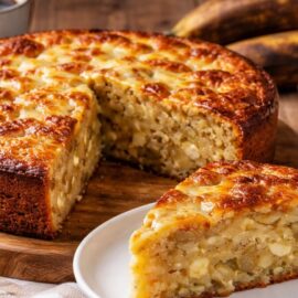 Receta tradicional de torta de plátano maduro con queso